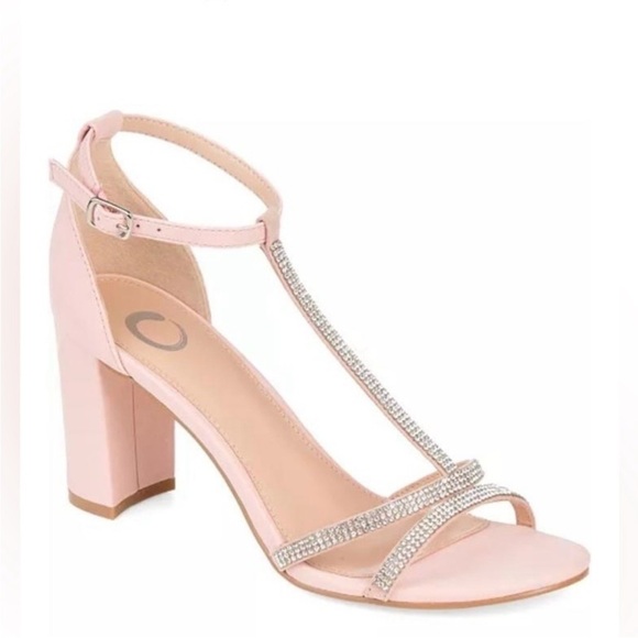 Journee Collection  Womens Denali Blush T-Strap Sandals Heels size 9 Evening - Picture 1 of 11
